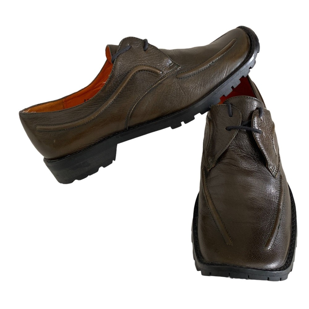Audley Womens Curl Toe Shoes Oxford Olive Brown Leather Lace Up Lug Sole